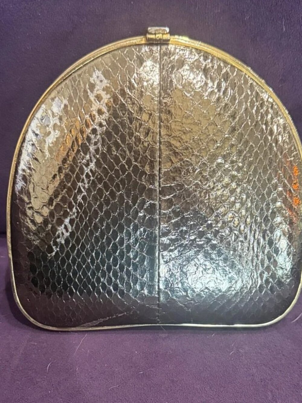 Black Metallic Textured Dome Clutch - Womens Evening Bag